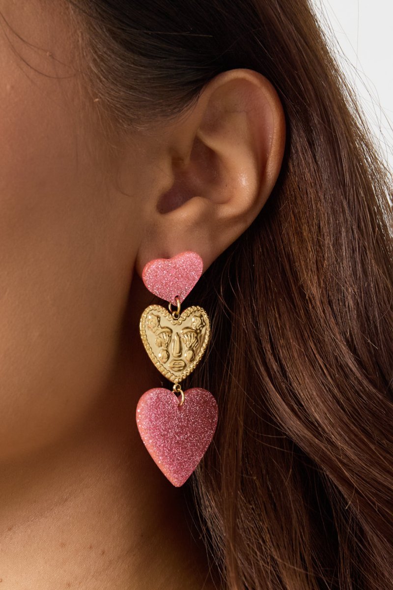 Statement oorbellen met glitter hartjesRojaluxe