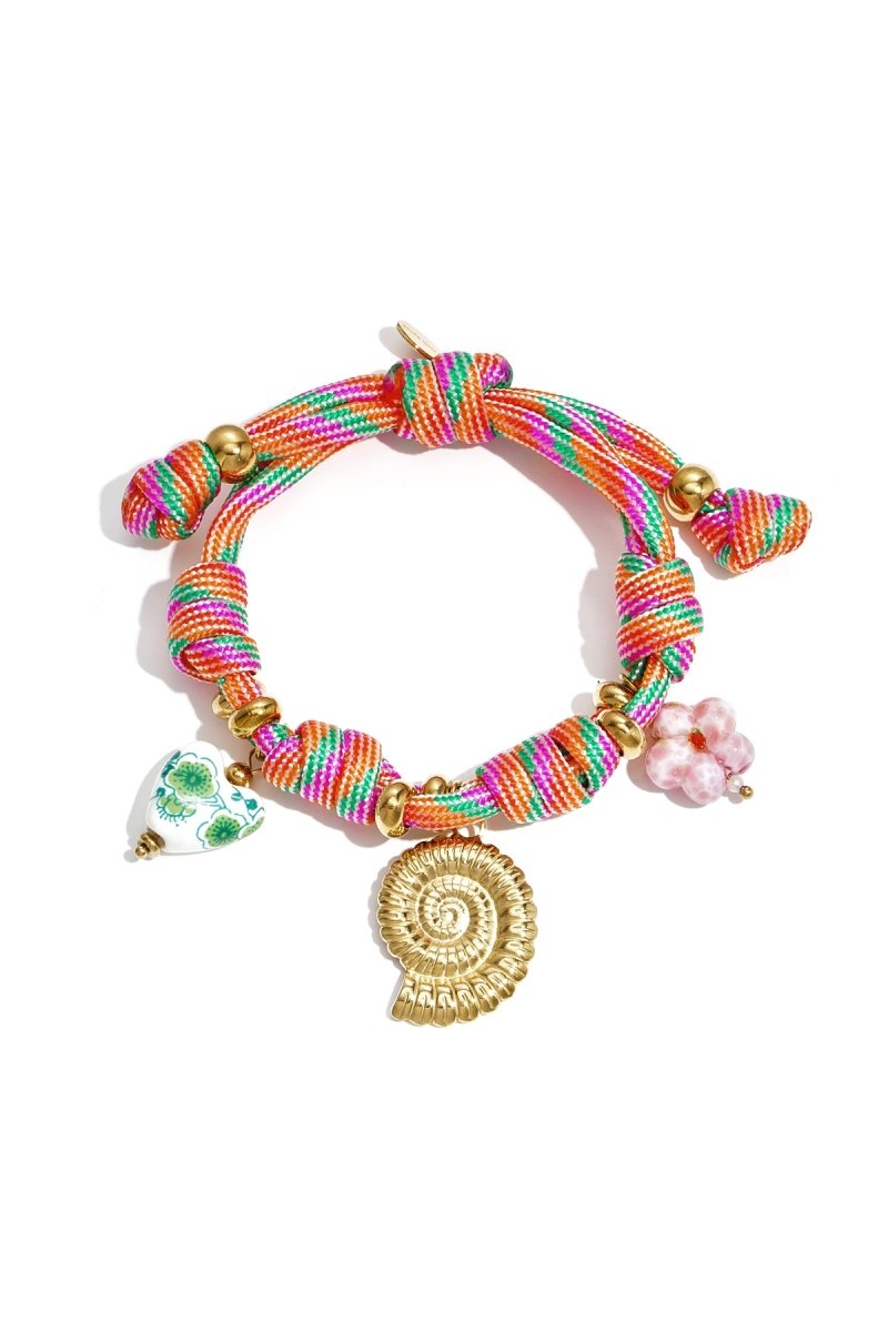 Touw armband met knopen en schelp charmsRojaluxe
