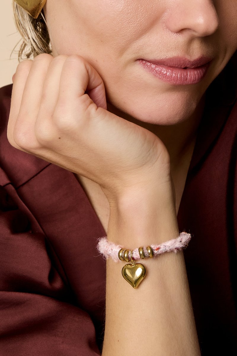 Touw Armband met Stainless Steel Hartbedel - 2 kleurenRojaluxe